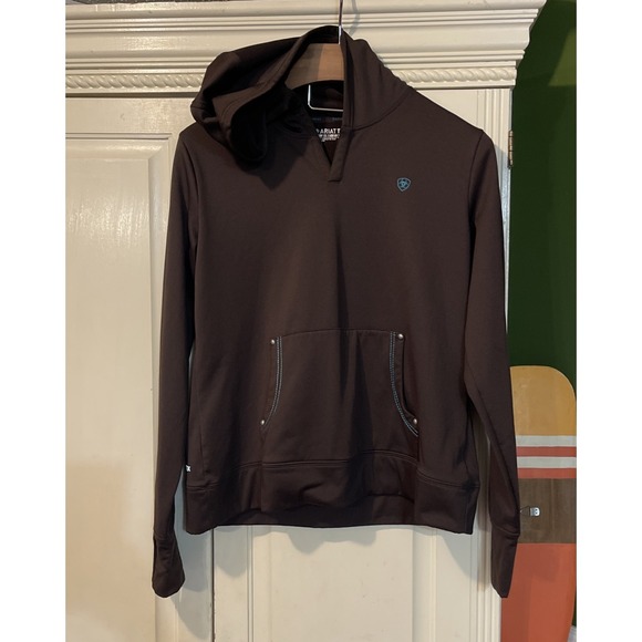 Ariat Tops - Ariat Tek Cold Series Pullover Hoodie Women XL Brown Inner Fleece Thumb Holes